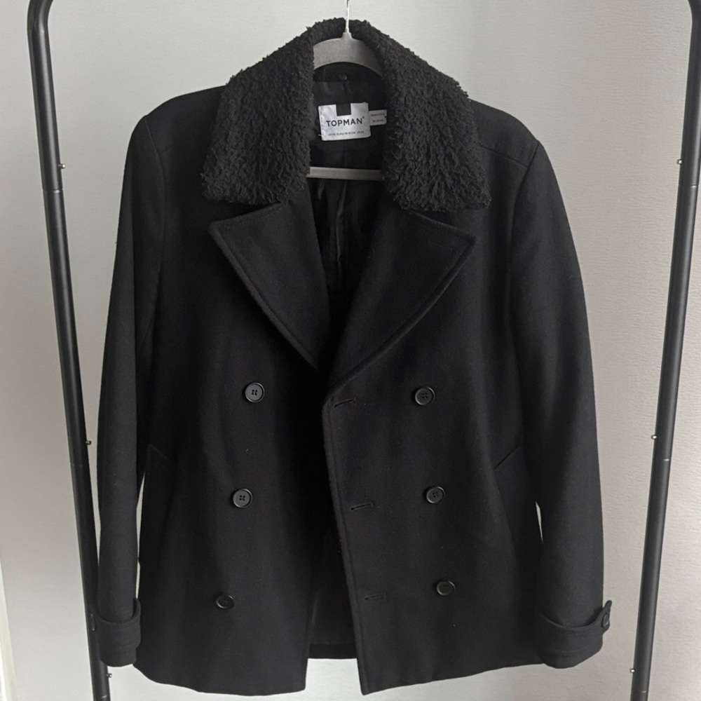 Topman Charcoal Pea Coat for Men